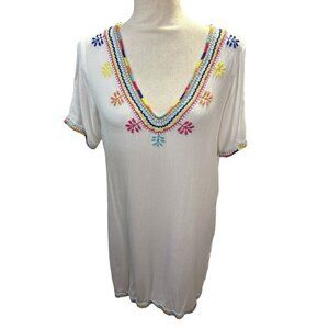 Francesca’s Swim Cover Up  S  Boho Hippie Cold Shoulder Embroidery Beach Pool